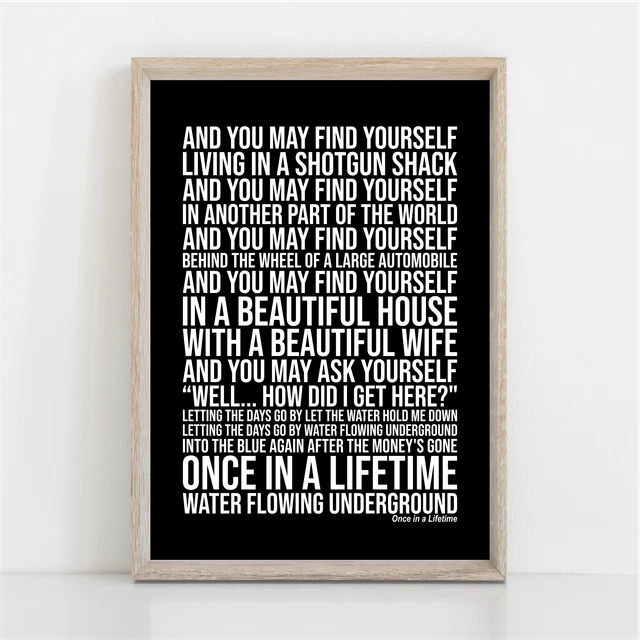 Talking Heads Once in a Lifetime Song Lyrics Poster Print Wall Art