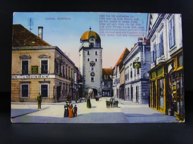 Steiermark Original   Zensur Ansichtskarte Leoben  Stadtturm   um  1915
