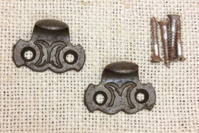 2 Old Window Sash Lifts Small Drawer Pulls Cast Iron Vintage Finish Butterfly