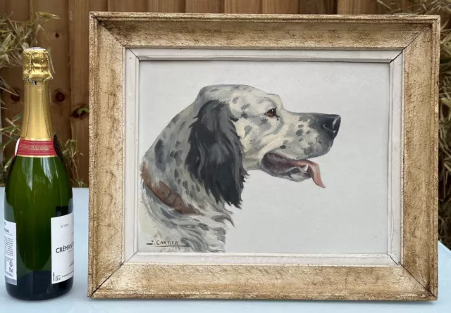 ANTIQUE FRENCH OIL PAINTING, ENGLISH SETTER BY JACQUES CARTIER, 45x37cm - 1930s