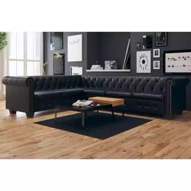 Chesterfield 6 Seater Corner Sofa Couch Chaise Lounge Bed Black / Brown Colour 2