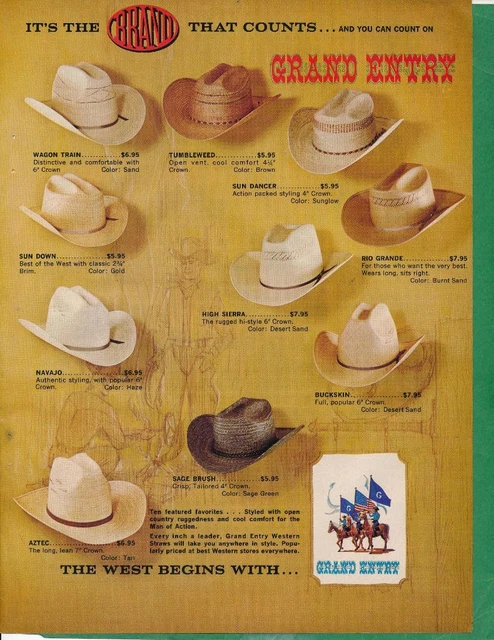 Magazine Ad - 1970 - Grand Entry Western Hats - 10 models shown