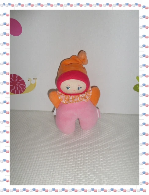 N - Doudou Poupée Lutin Grelot Long Bonnet Orange Rose Fuchsia  Corolle
