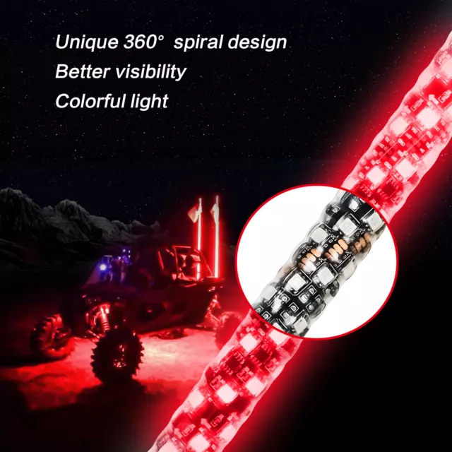 3ft Spiral RGB LED Whip Light Antenna W/AU Flag & Remote For ATV UTV Polaris RZR 3