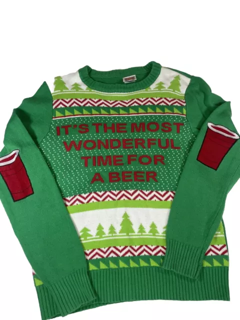SPENCERS Ugly Christmas Beer sweater men’s M green red
