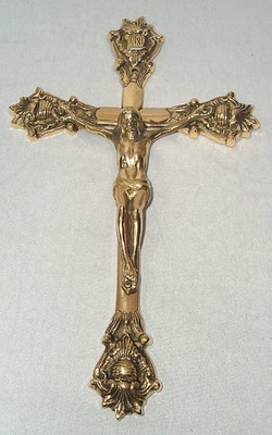 Autel Croix en Laiton Tischkreuz Kruzefix Jésus Altarfix or Antique Croix D' Autel 