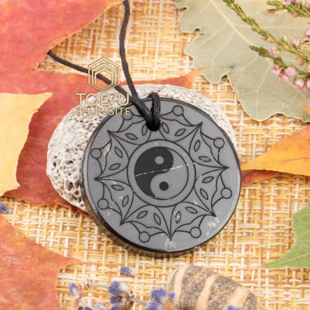 Pendentif en pierre de shungite amulette Yin Yang véritable collier de...