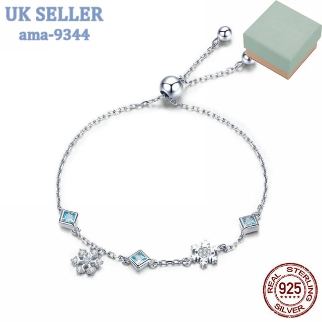 925 Sterling Silver Fashionable Snowflake Winter Women Bracelet w/ Box