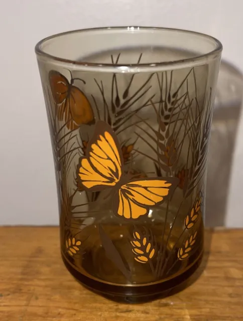 Vintage Libbey Amber Monarch Butterfly Wheat 6 oz. Juice Glass