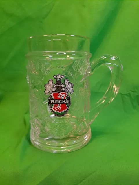 Becks Beer Heavy 12 oz Glass Mug Stein Ornate Grape Design Germany 5” Tall