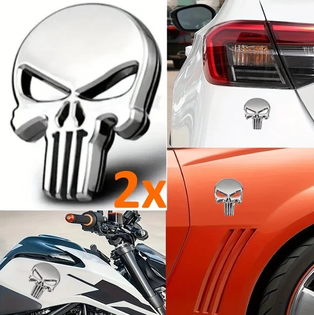 4 Stück 3D Metall Totenkopf Aufkleber - Schwarz & Silber Für Auto & Motorrad