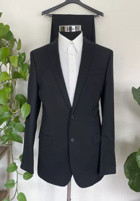 Egara Slim Fit Men Black Two Piece Wool Suit Jacket Size 40L Dress Pants 32Wx33L