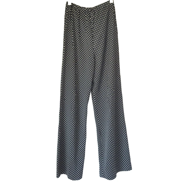 Vintage 70s Black Polka Dot Pants S Slinky Wide Flare Leg Disco Party High Waist