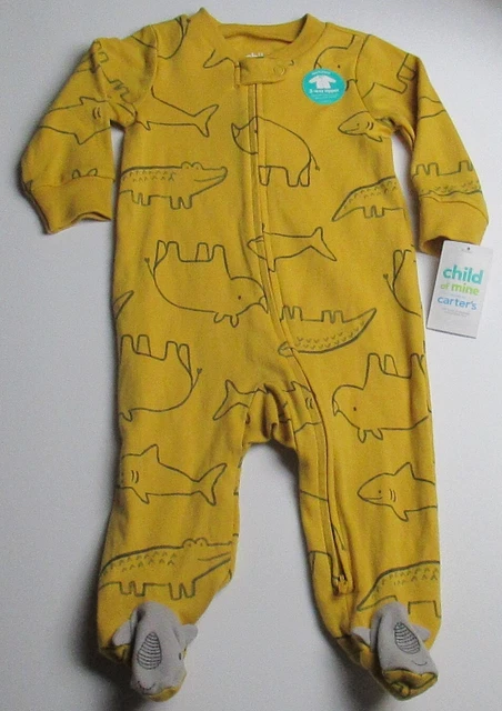 New Infant Baby Boys 3-6 Months Child of Mine Yellow Animal Rhino Footed Outfit