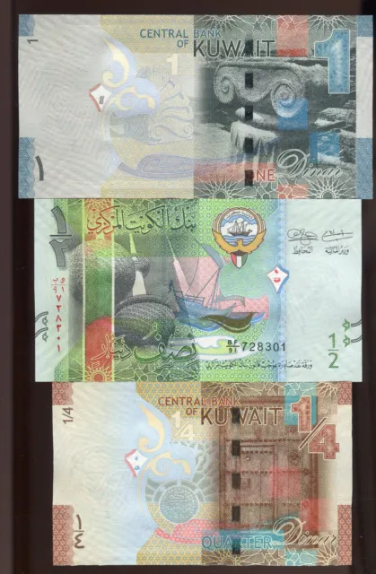 Kuwait 2014 ND 1/4, 1/2 & 1 Dinar | Uncirculated | 3-Note Set | Free Shipping