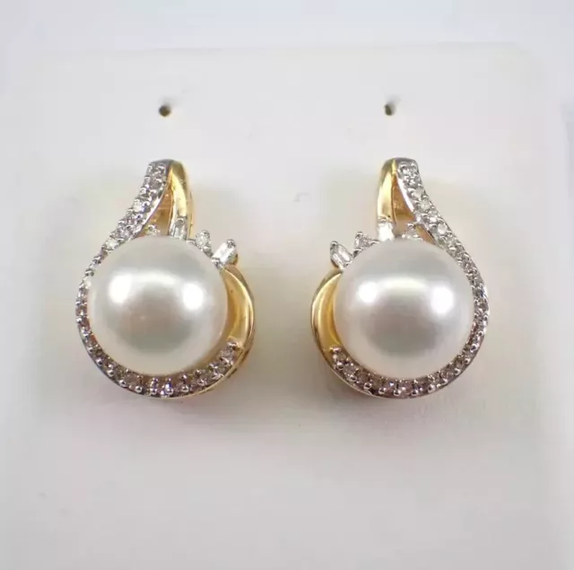 2.00CT ROUND CUT Lab-Created Pearl Halo Stud Earrings In 14K Yellow ...