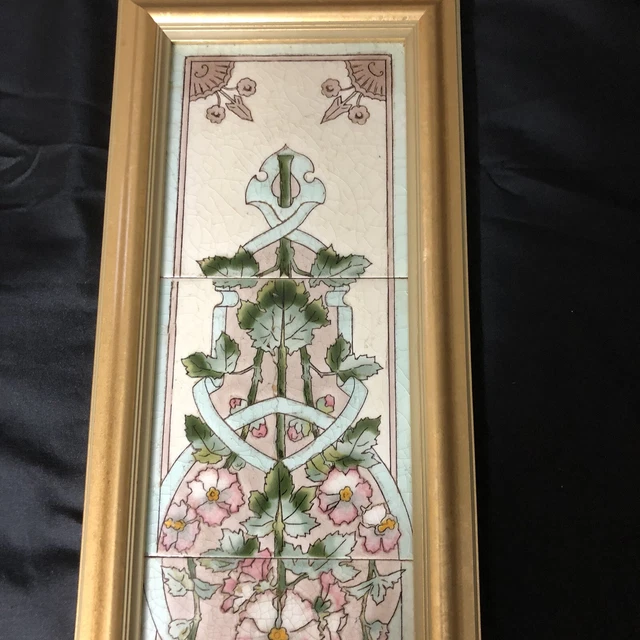 Circa 1900 framed Art Nouveau  4 Tiles Floral 8