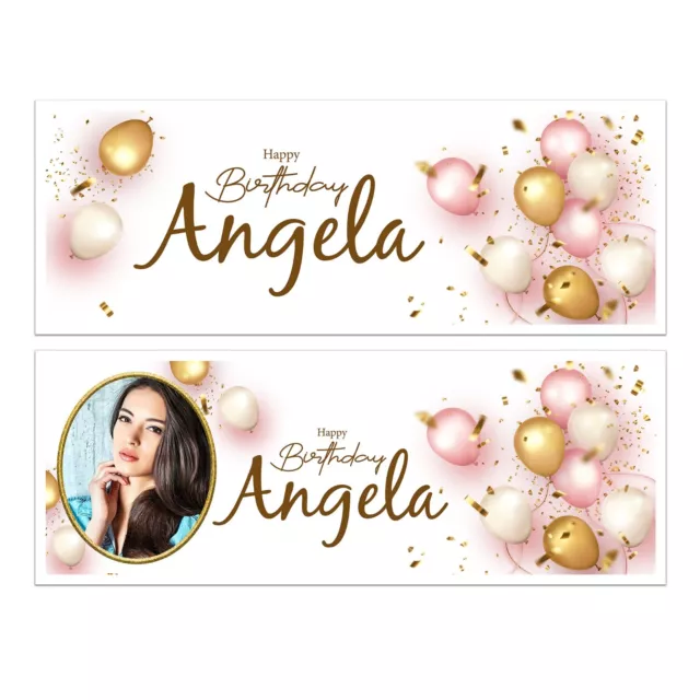 Personalised Birthday Photo Name Banner Pictures Party Rose Gold