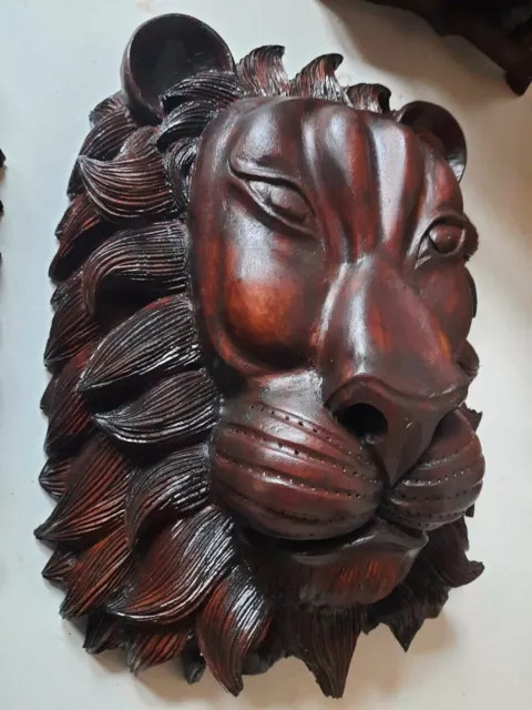 Hand carved wooden wall Lion face Stunning Antique Creation 11*14*6 Home deco