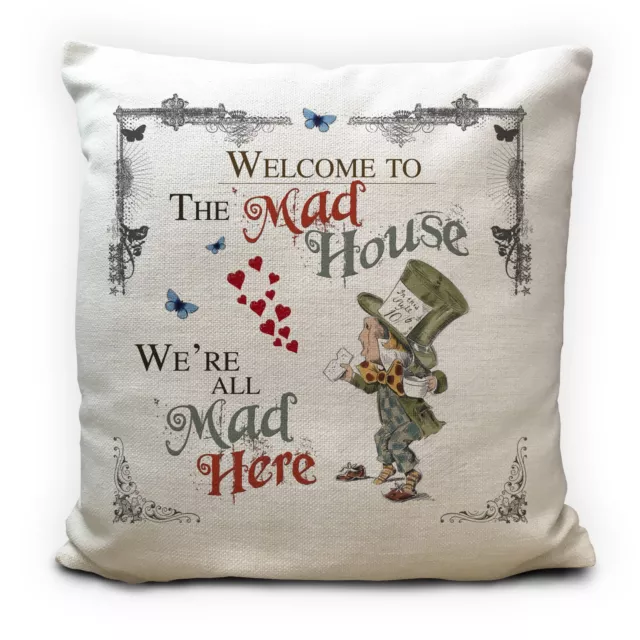 ALICE IN WONDERLAND Cushion Cover Mad Hatter Mad House Vintage Gift 16 inches