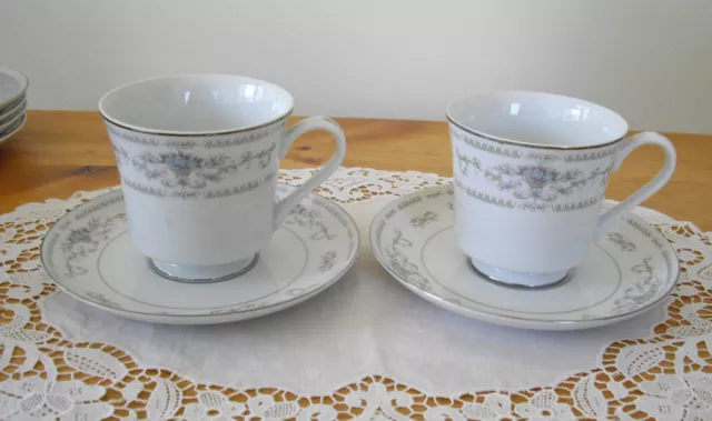 Vintage Japan Fine Porcelain China DIANE Tea Cups + Saucers  ~ Set of 2 ~