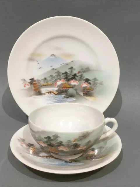 Japanese Egg Shell Porcelain Tea Cup, Saucer & Plate Trio