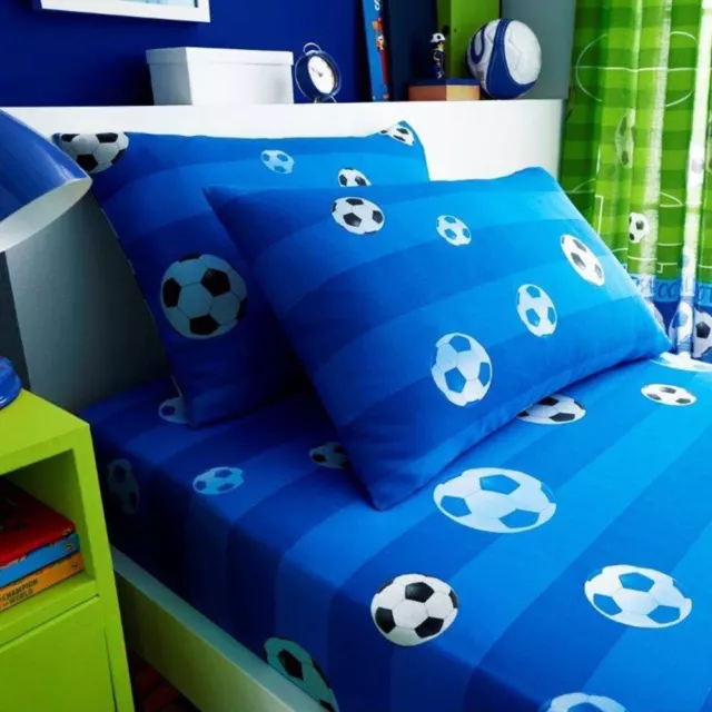 Goal Football Single Fitted Sheet & Pillowcase Set Bedding Kids Blue