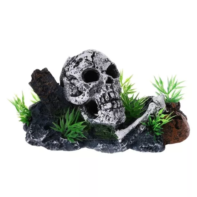 Aquarium Décorations Plastique Résine Pirate Crâne Squelette Cacher Grotte Décor