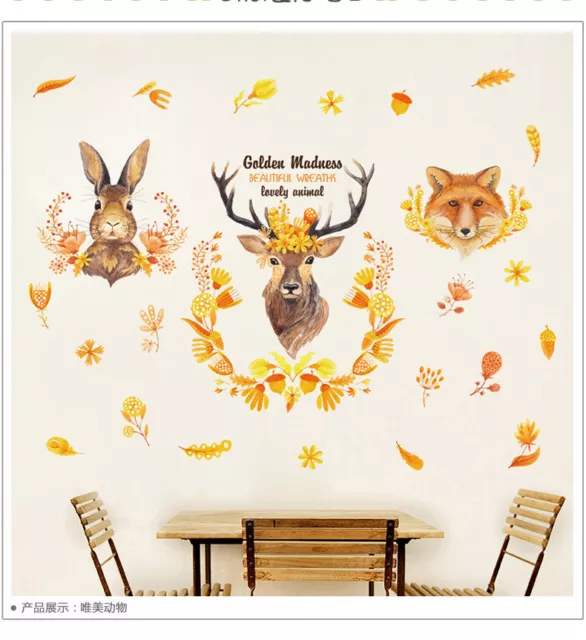 Woodland Elk Deer Fox Rabbit Removable Wall Stickers Home Decor Art Vinyl Fun 2