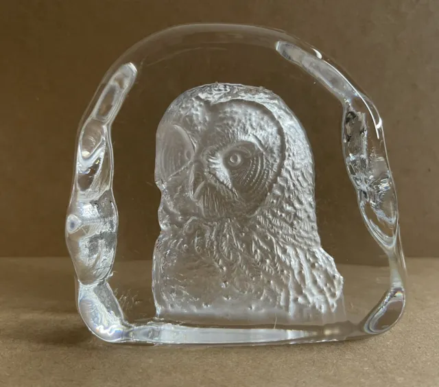 CRISTAL D’ARQUES Owl Lead Crystal / Glass Paperweight - Made In France