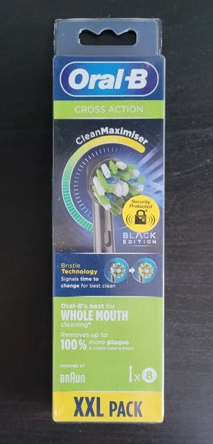Cabezales de cepillo de dientes de acción cruzada Oral B edición negra XXL paquete de 8 | totalmente nuevos