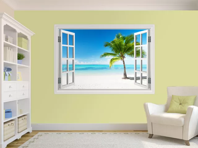Palm and Beach photo window wall sticker wall mural (8537765ww) Tropical