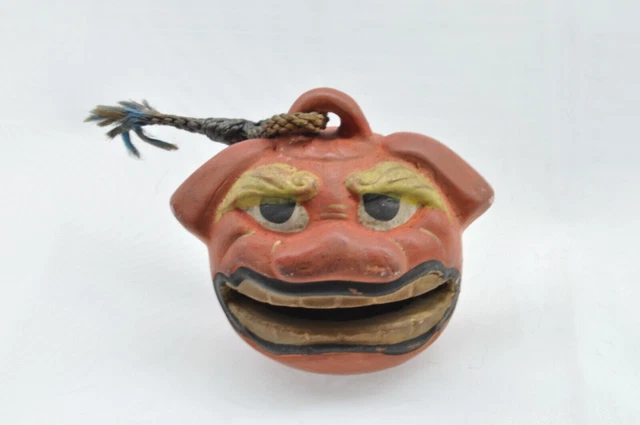 Campana di argilla giapponese in ceramica Dorei Vintage Leone vecchio rosso...