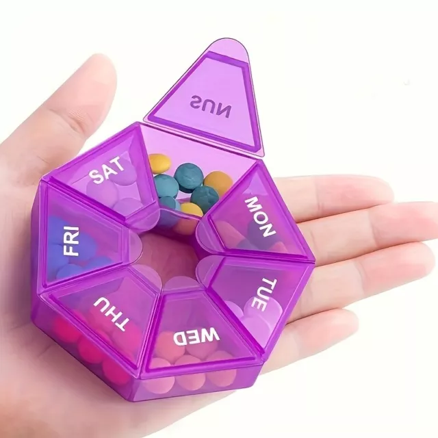 1pc Weekly Rainbow Pill Box, Portable Round Tablet Storage Box,