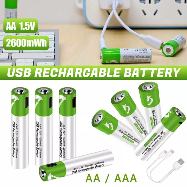 USB AA AAA 9V C D Lithium ion Rechargeable Battery 1.5V Fast Charger Type C lot