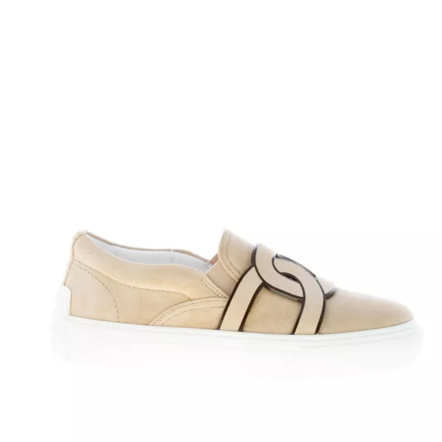 TOD'S chaussures femme Beige velvety suede Kate slip-on sneaker with chain