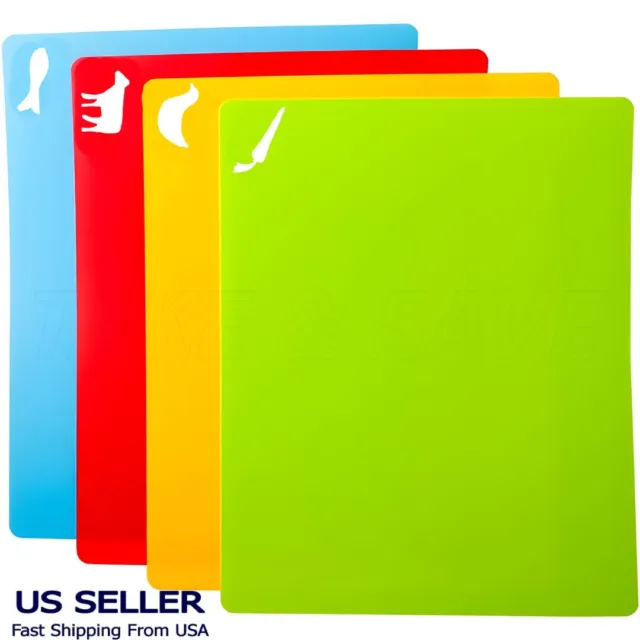 4 pack 12" x 16" Flexible Chopping Mat Color Code Set Kitchen Flex Cutting Board