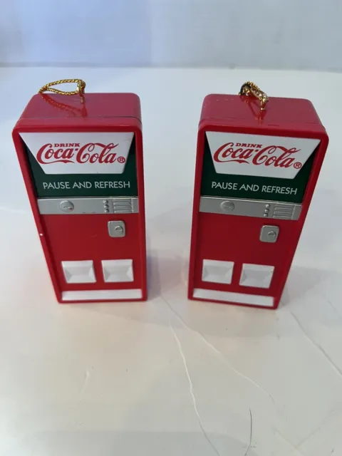 Pair Of Coca-Cola Coke Polar Bear Pop Bottle Vending Machines Christmas Ornament