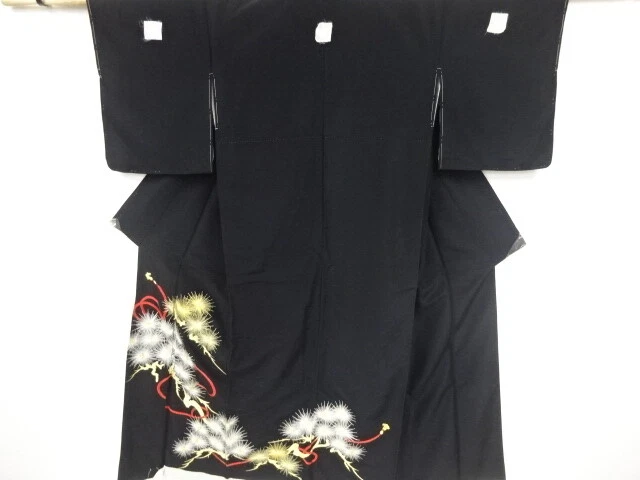 79384# Japanese Kimono / Antique Tomesode / Embroidery / Pine