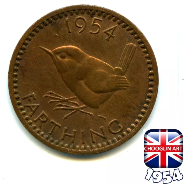 A BRITISH 1954 ELIZABETH II FARTHING coin, 70 Years Old!