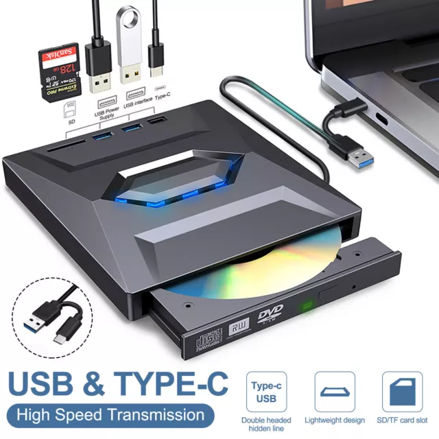 7in1 External USB 3.0 DVD CD RW Writer Drive Burner Reader Player For Laptop PC