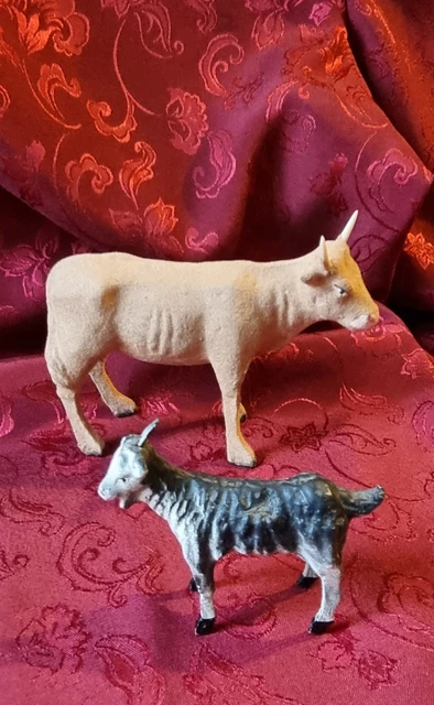 Ensemble de 16 santons de crèche anciens Devineau et accessoires avec animaux en plâtre - France