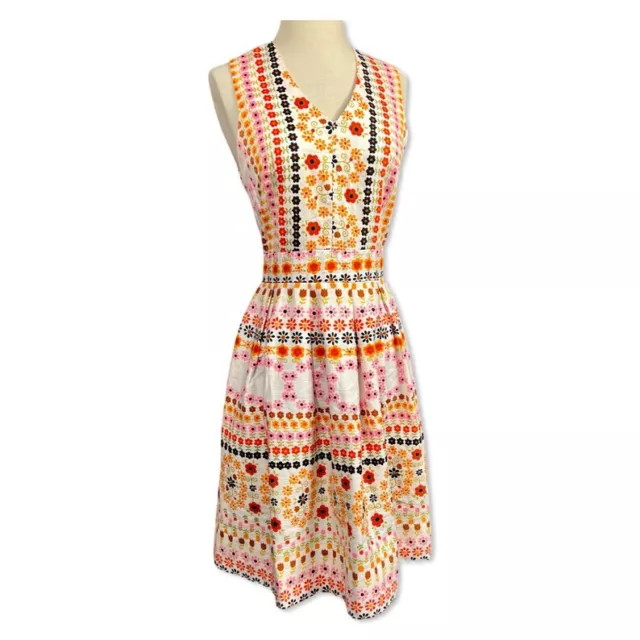 Late 1960s early 70s Mod Flower Power Dress, 60s mod full skirt mini dress 2