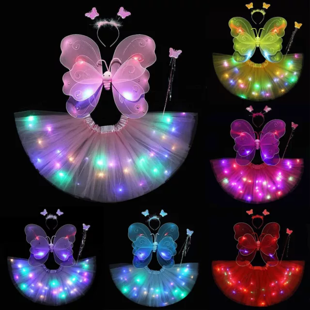 4pcs Dress Up Wand Fairy Wings Set Butterfly Angel Princess Wing Hairband Girl