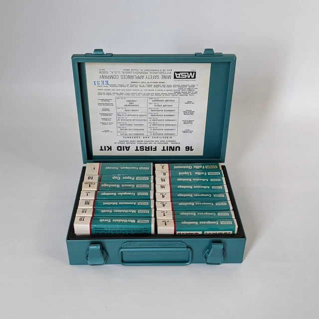 MSA (MINE SAFETY Appliances) 16 Unit First Aid Kit Complete In Metal