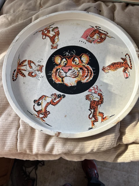Vintage 1960s Esso Exxon Gas Tiger In Your Tank Tin Metal Serving Tray Promo 13"