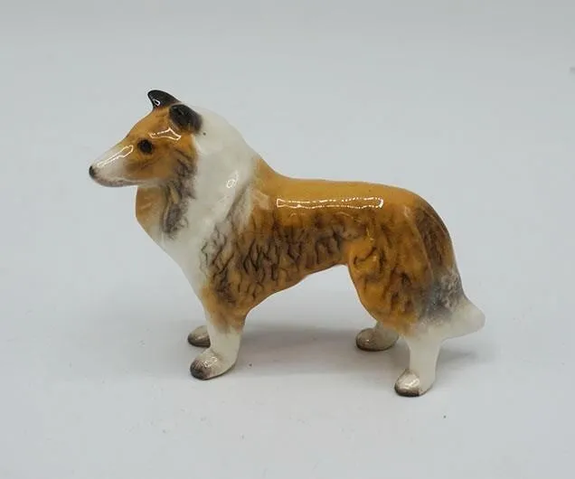 Collie Hund Porzellan Figur Orange Weiß