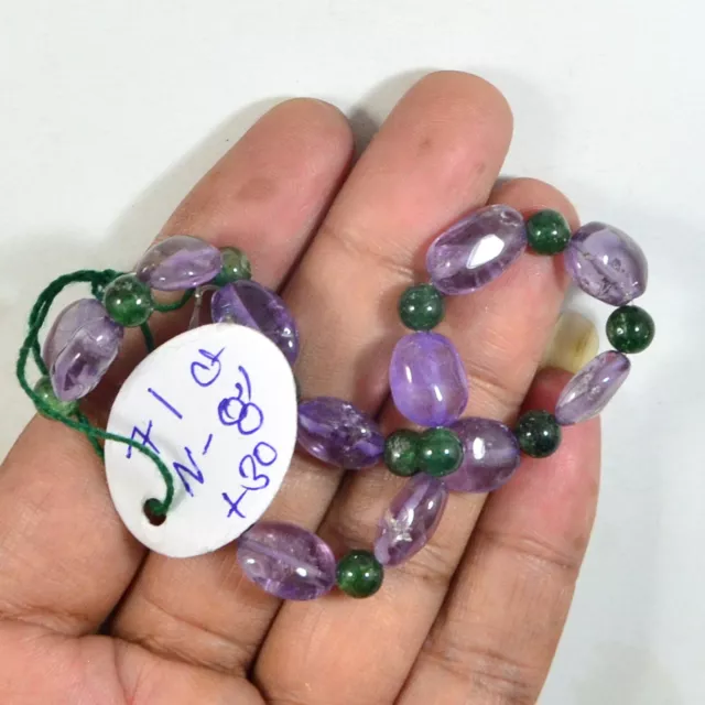 Natural Purple Amethyst mani & Aventurine ball Gemstone beads 8 inch Line