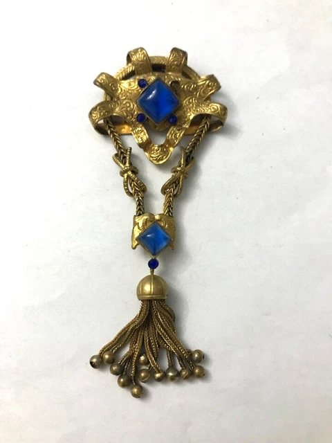 Broche Vintage Strass Et Verre – Doré – Années 1950 – Sans Marque – Occasion
