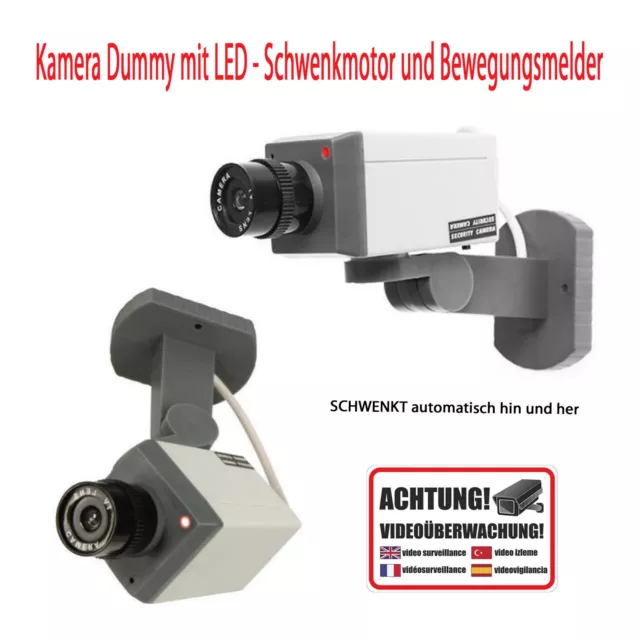 Kameraattrappe mit Bewegungsmelder & Stellmotor Überwachungskamera Dummy Kamera